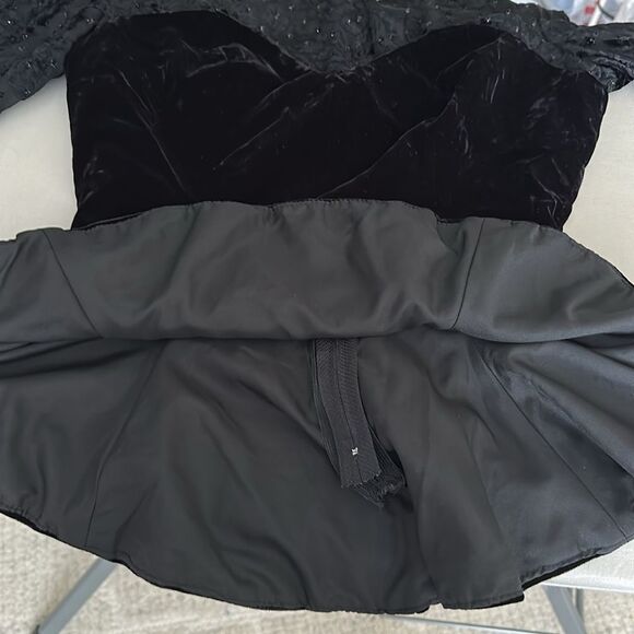 VTG Algo Boutique Velvet Peplum Blouse Sheer Floral Sleeves Sweetheart Size 9 - Picture 13 of 13